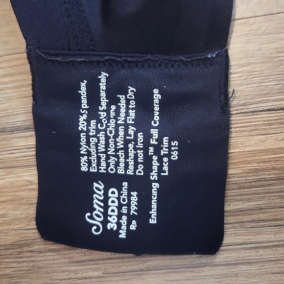 SOMA Black Tan Enhancing Shape Full Coverage Lace Trim Underwire Bra - 36DDD - Picture 6 of 7